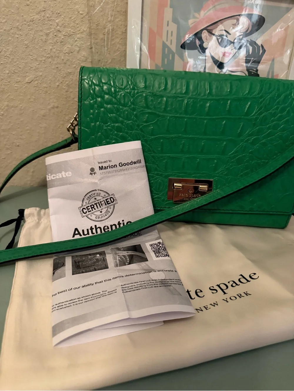 Kate Spade Croc-Embossed Orchard Valley Fiona Flap 2- Way COA Included